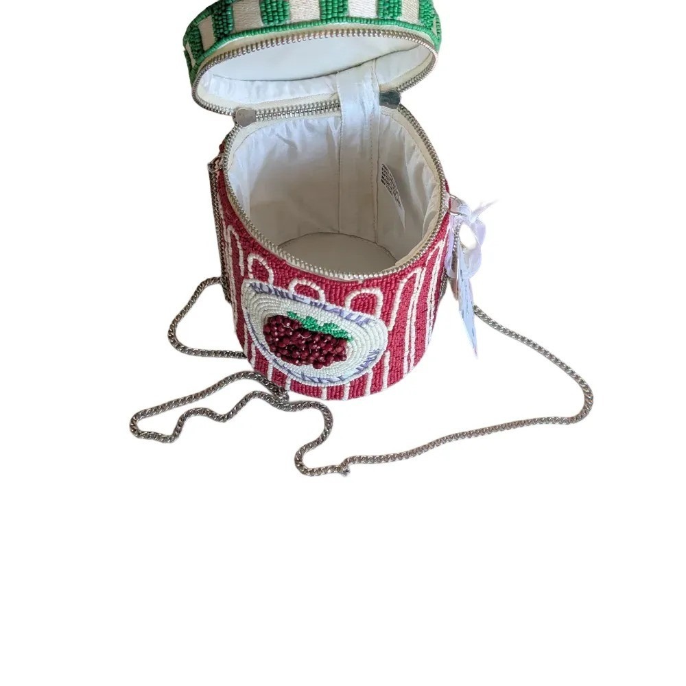 Handcrafted In India Viral Beaded Raspberry Jam Jar Crossbody Bag with Charm NWT - Picture 6 of 8